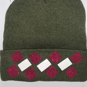 OOAK Glitter Pink & white design on Olive green beanie